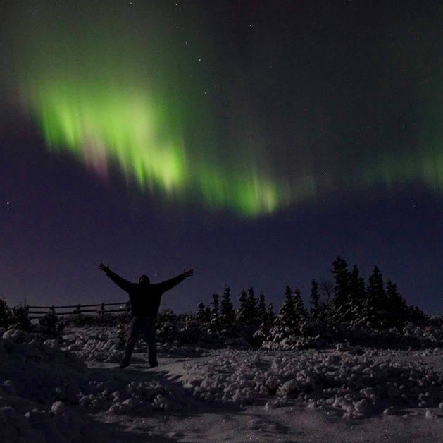 @cabinlife_alaska: What an amazing auroral display this morning in Anchorage, Alaska. Here's a no filter/edit selfie under the lights taken around 7am at Flattop.